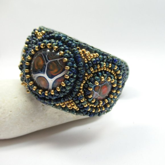Artisan Bead embroidered cuff bracelet - Picture 8 of 16